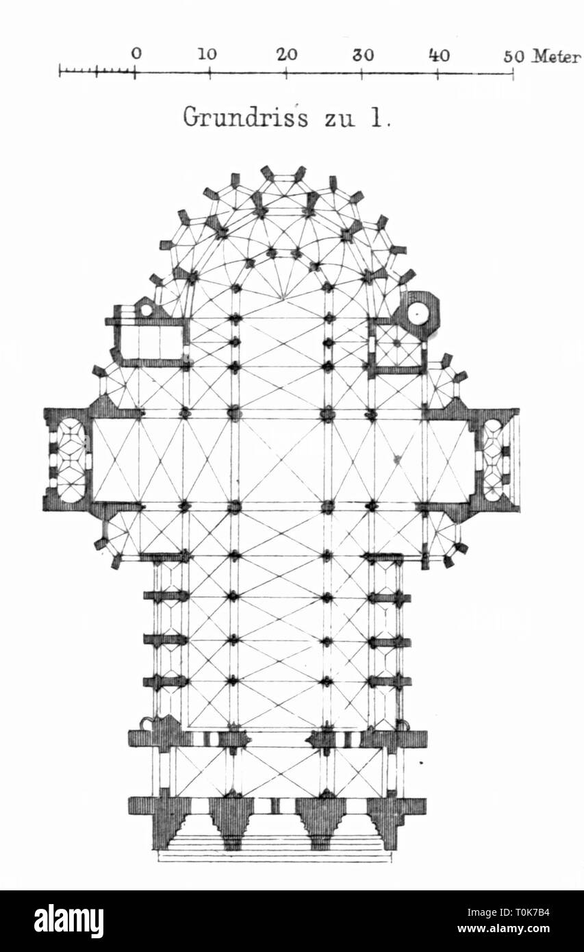 Géographie / voyage, Autriche, Vienne, les églises, l'église votive (Votivkirche), construit 1856 - 1879, l'architecte : Heinrich Ferstel, footprint, illustration à partir de 'enkmaeler der Kunst" (monuments d'Art), par Wilhelm Luebke et Carl von Luetzow, 3e édition, Stuttgart 1879, volume 2, chapitre sur l'architecture, l'IIL plaque, gravure sur acier, l'Europe centrale, 19e siècle, bâtiment, historique, historique, religieux, sacré, néo-gothique, néo-gothique, néo-gothique, style Denkmaler, Denkmäler, Lübke, Lubke, Lützow, Additional-Rights Clearance-Info-Lutzow,-Not-Available Banque D'Images