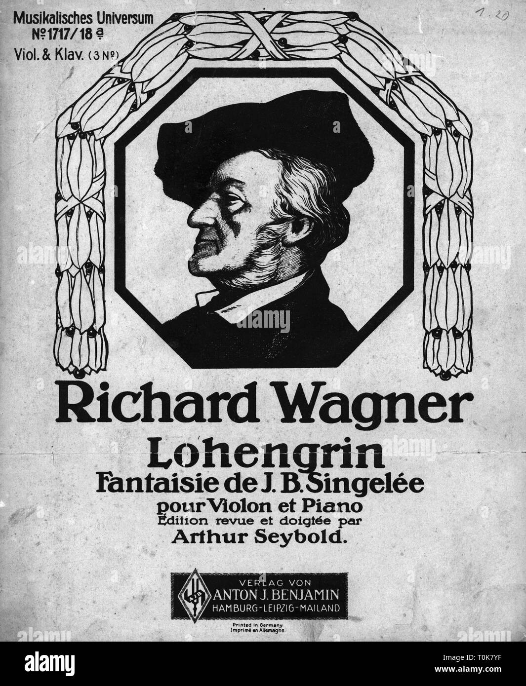 Théâtre, opéra, "Lohengrin" de Richard Wagner, Lohengrin, fantaisie pour violon et piano, opus 123, Additional-Rights Clearance-Info-Not-Available- Banque D'Images