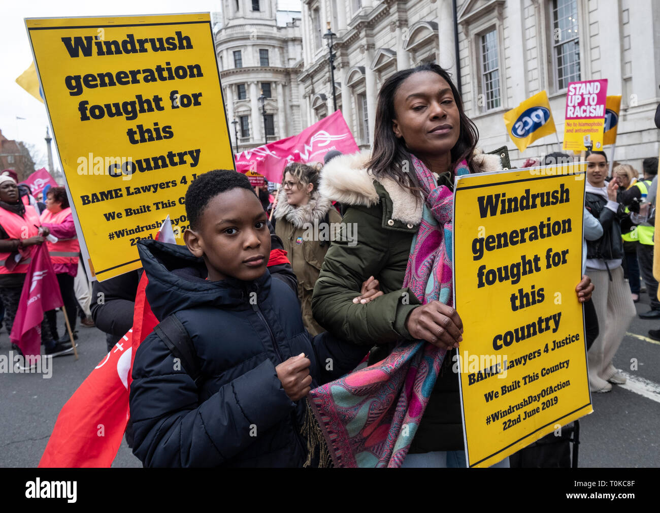 Génération Windrush à Londres et de protestation contre le racisme et l'depotation et demander justice. Banque D'Images