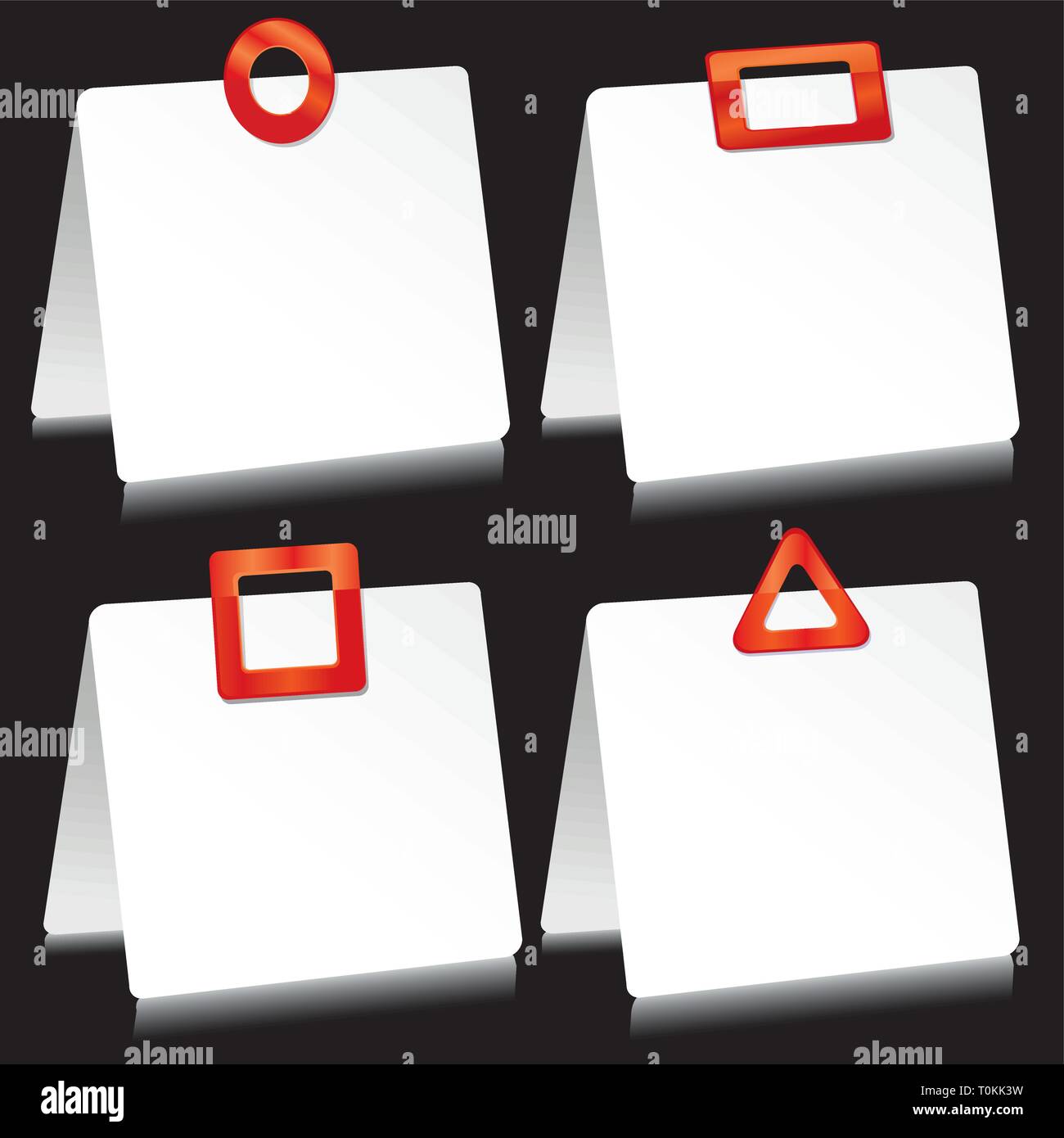 Jeu de feuilles de papier en blocs-notes avec barrettes rouges, vector illustration Illustration de Vecteur