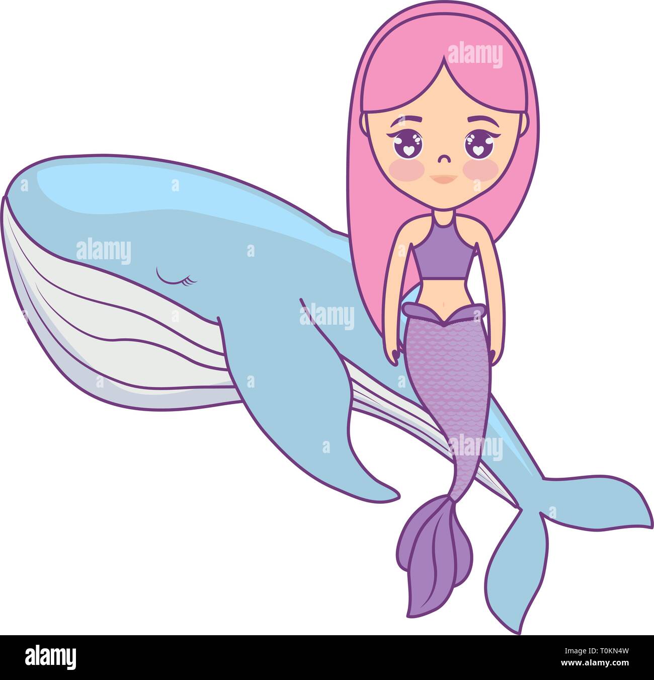 Cute mermaid assis à whale vector illustration design Illustration de Vecteur