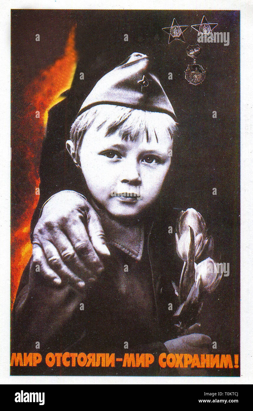 'Poster'. L'URSS. 1989. Artiste L. Tarasova. Appelle à la paix après la Seconde Guerre mondiale. Banque D'Images