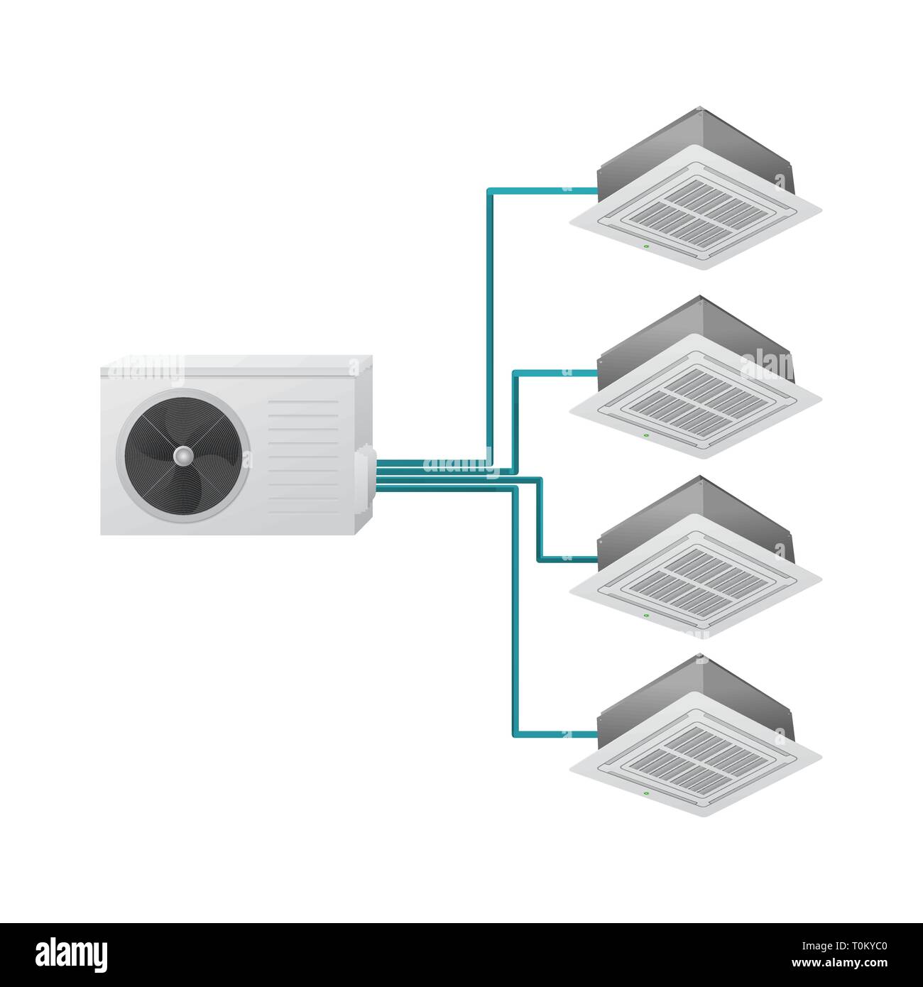 Le système de climatisation. Split Multi. Une piscine en plein air et 4 unité intérieure. Cassette de plafond. Vector illustration Illustration de Vecteur