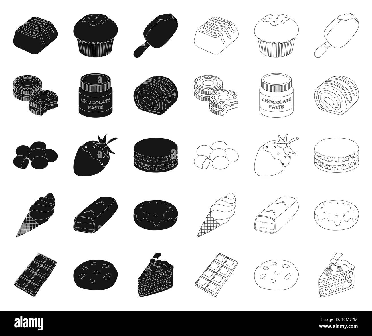 Art,Bar,biscuit,Black,contours,bonbons,gâteau au chocolat,puce,le cacao,collection,cookies,cupcake,design,, desserts, desserts,donut,pâte,dragee,eskimo,glace,vernis,icon,illustration,logo,isolé,pâte à tarte,mélange,,sandwich,roulade,set,signer,coupe,pailles,fraise,sucre,douceur,,symbole,vecteur vecteurs vecteur web,gaufrette , Illustration de Vecteur