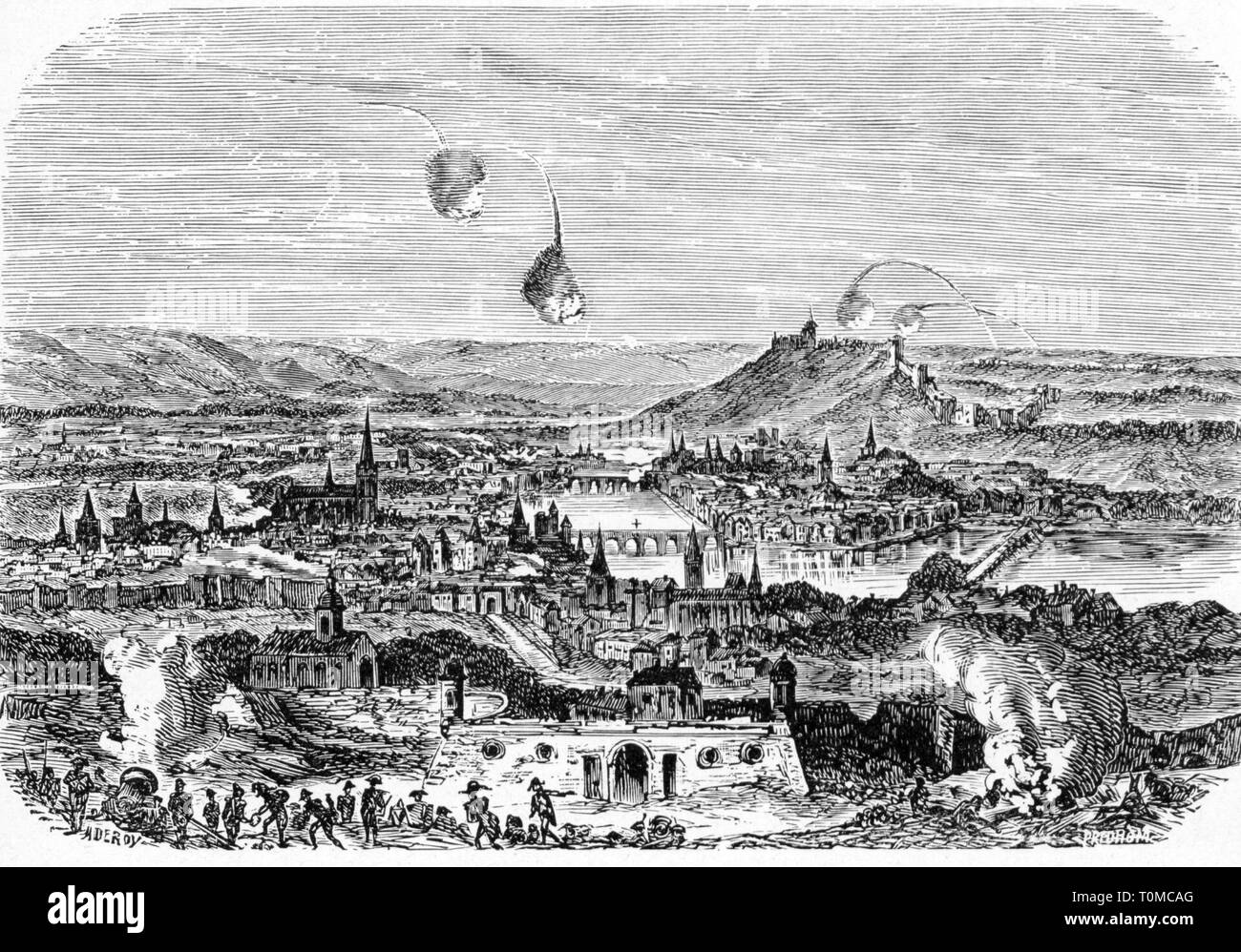 Révolution française 1789 - 1799, l'insurrection en 1793, le siège de Lyon par les troupes de la Convention nationale, 9.8. - 9.10.1793, gravure sur bois, 2e moitié 19e siècle, barrage, les bombardements, de bombardements, d'insurrection, insurrections, Girondins, ville, France, première république, règne de la terreur, terreur, terreur, la Terreur, la guerre civile, 18e siècle, les gens, la révolution, révolutions, siège, les sièges, les lieux historiques, historiques, l'artiste n'a pas d'auteur pour être effacé Banque D'Images