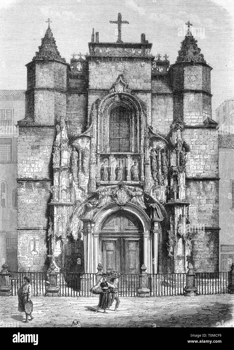 Géographie / voyage, Portugal, Coimbra, églises, l'église de le monastère de Santa Cruz, vue extérieure, façade, gravure sur bois, 1865, Additional-Rights Clearance-Info-Not-Available- Banque D'Images