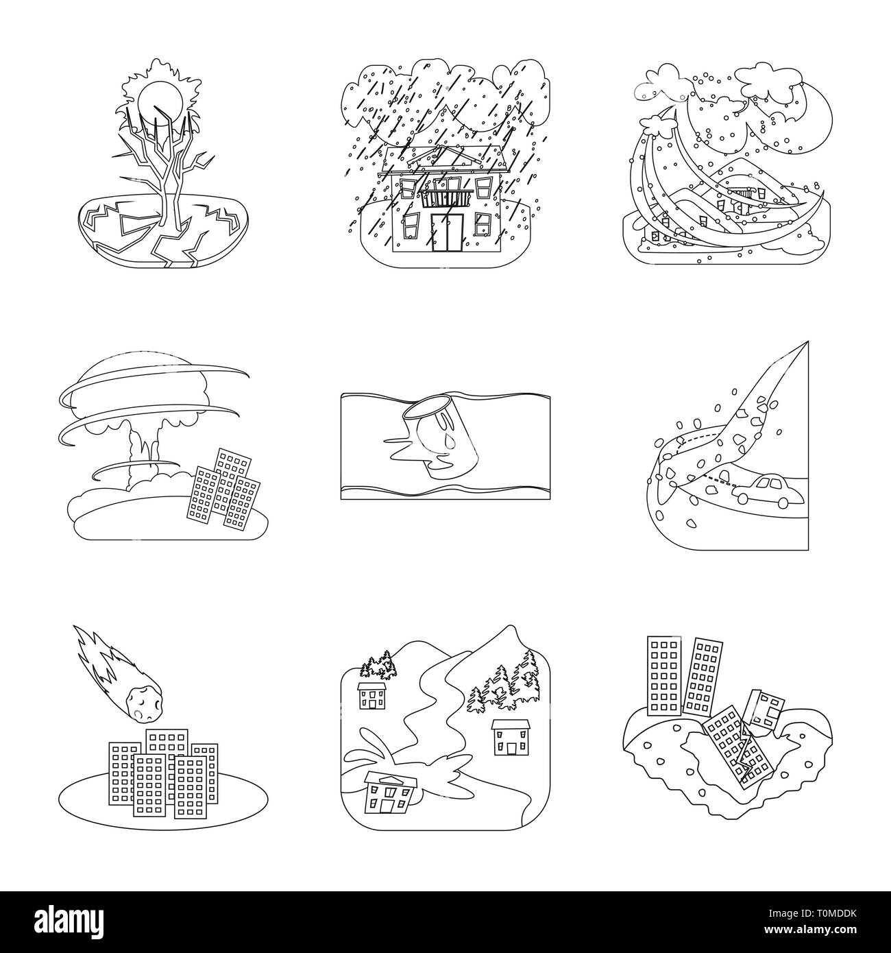 Vector illustration de cataclysme et l'icône de la catastrophe. Collection de cataclysme et apocalypse illustration vectorielle stock. Illustration de Vecteur