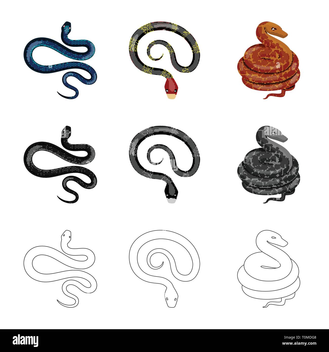 ,Amphibiens,serpent anaconda,coral,python,animal,rouge,bleu,noir,cobra,blanc,vert,tropiques,jungle,la queue,viper,forêt,Chypre,serpent,pharmacie,mammifère,royal,danger,nature,poison,médecine,le mal,mal,bouchée,peau,reptiles,set,icône,,illustration,collection,isolé,design,graphisme,élément,signe, vecteurs vecteur , Illustration de Vecteur