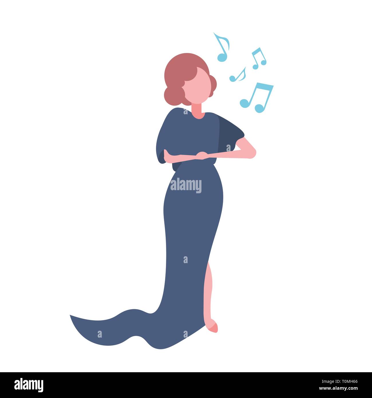 Femme élégante en robe bleue cantatrice chantant des chansons karaoké concert et musique personnage féminin concept télévision pleine longueur isolée Illustration de Vecteur
