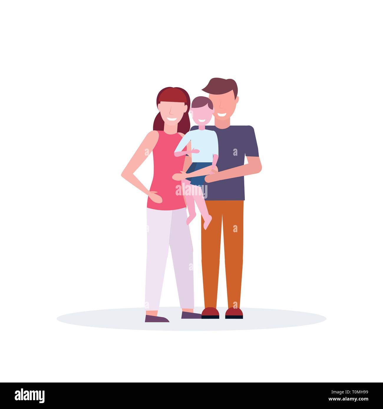 Jeune famille parents aimants holding petit fils mère père et enfant debout ensemble de personnages de dessins animés télévision isolé pleine longueur Illustration de Vecteur