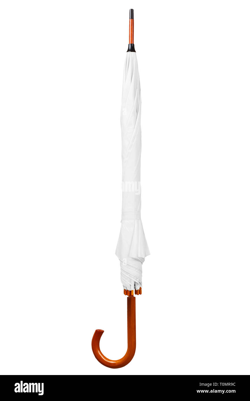 Parapluie plié blanc isolé sur fond blanc. Parapluie fermé sur fond blanc  Photo Stock - Alamy