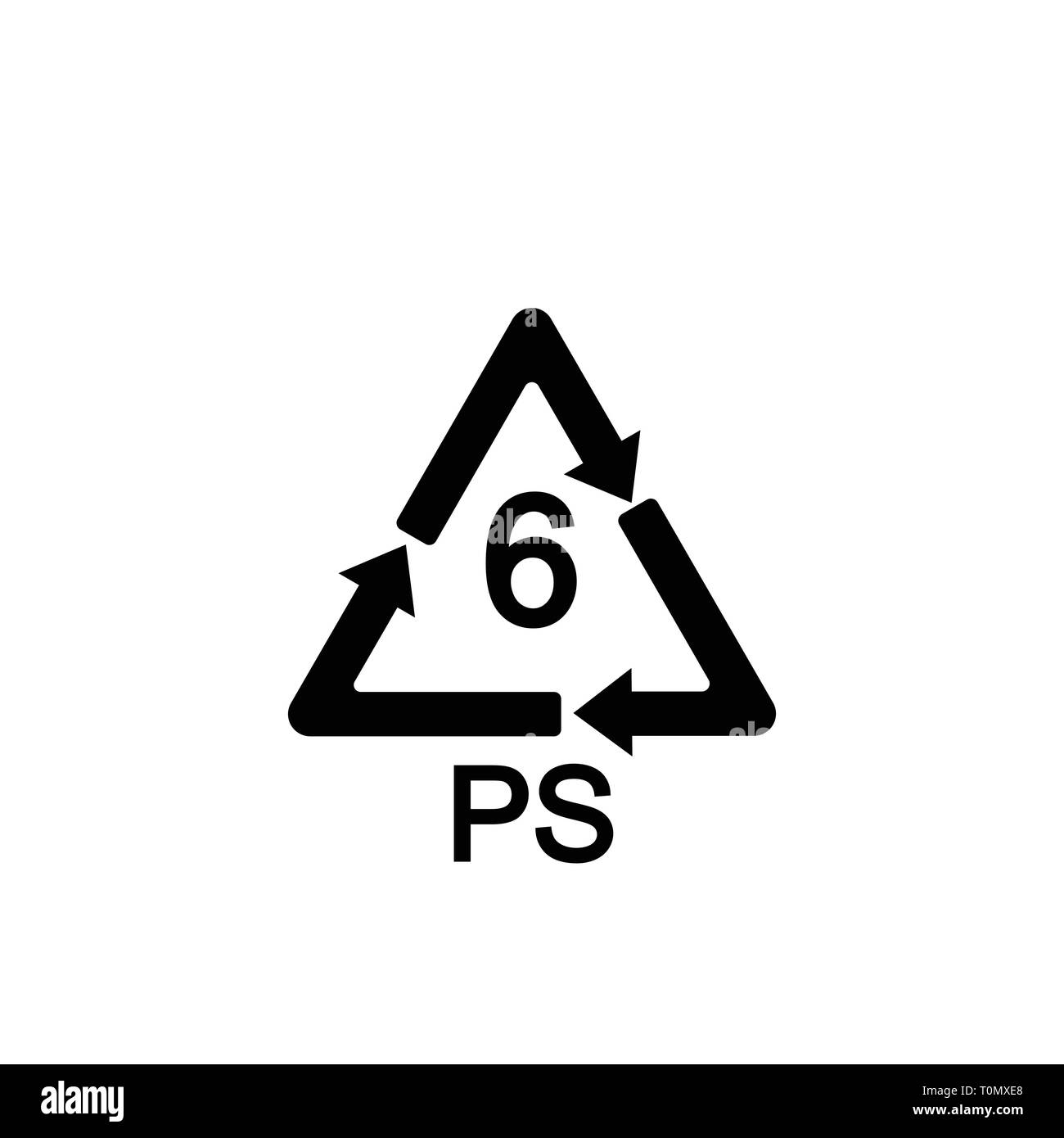 Symbole de recyclage du plastique 6 PS, code d'identification de résine, Polystyrène Illustration de Vecteur
