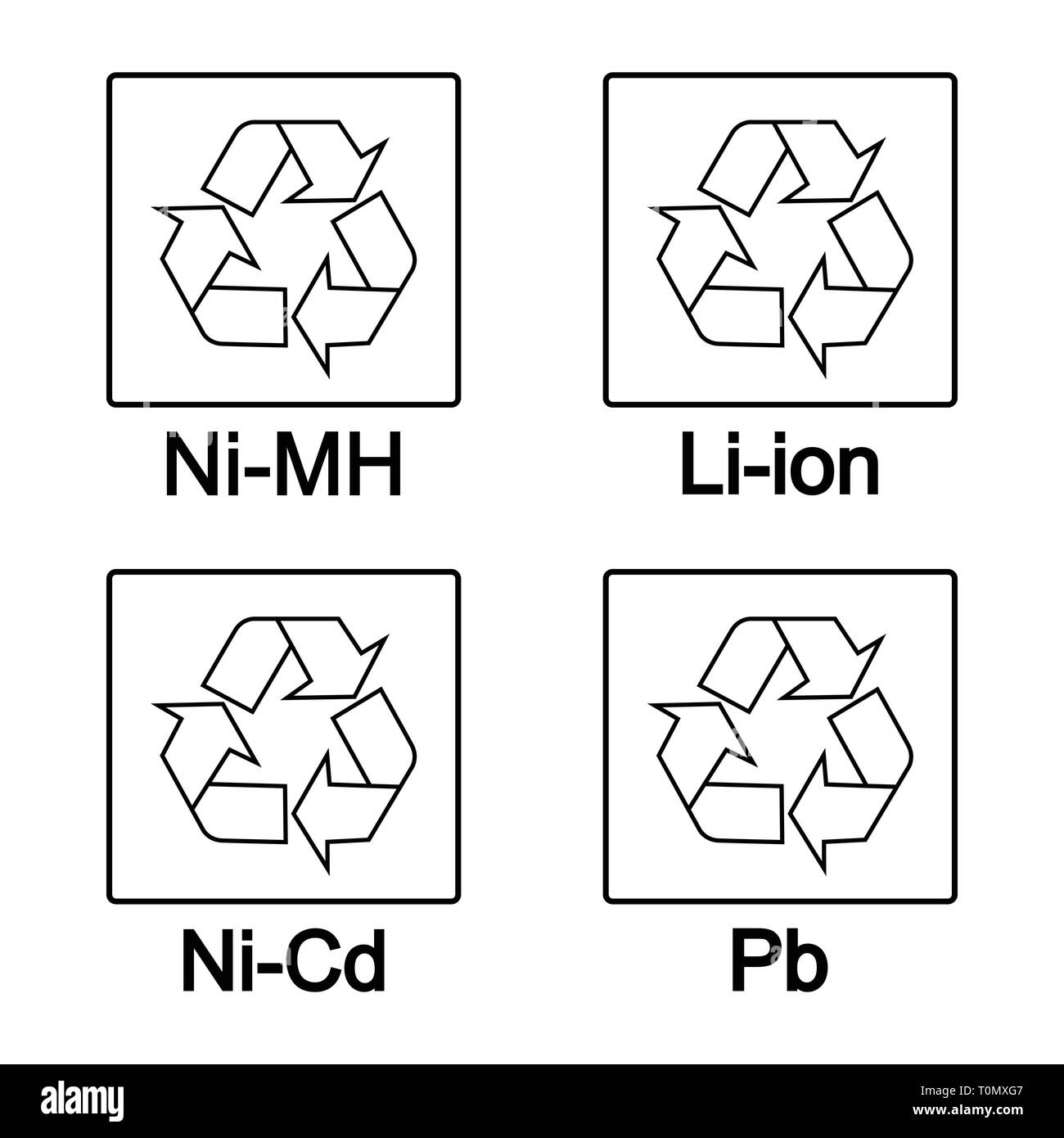 Symboles de recyclage des piles, noir sur fond blanc vector illustration. Illustration de Vecteur Symboles de recyclage des piles, noir sur fond blanc vector illustration. Illustration de Vecteur