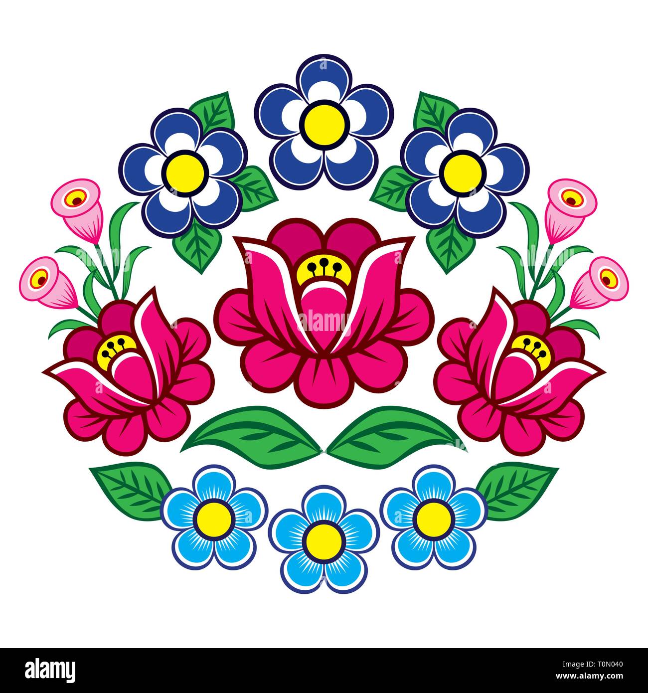 L'art populaire polonais décoration florale, vecteur de Zalipie motif décoratif avec des roses et des feuilles - carte de voeux, d'invitation de mariage. Retro design folk Illustration de Vecteur