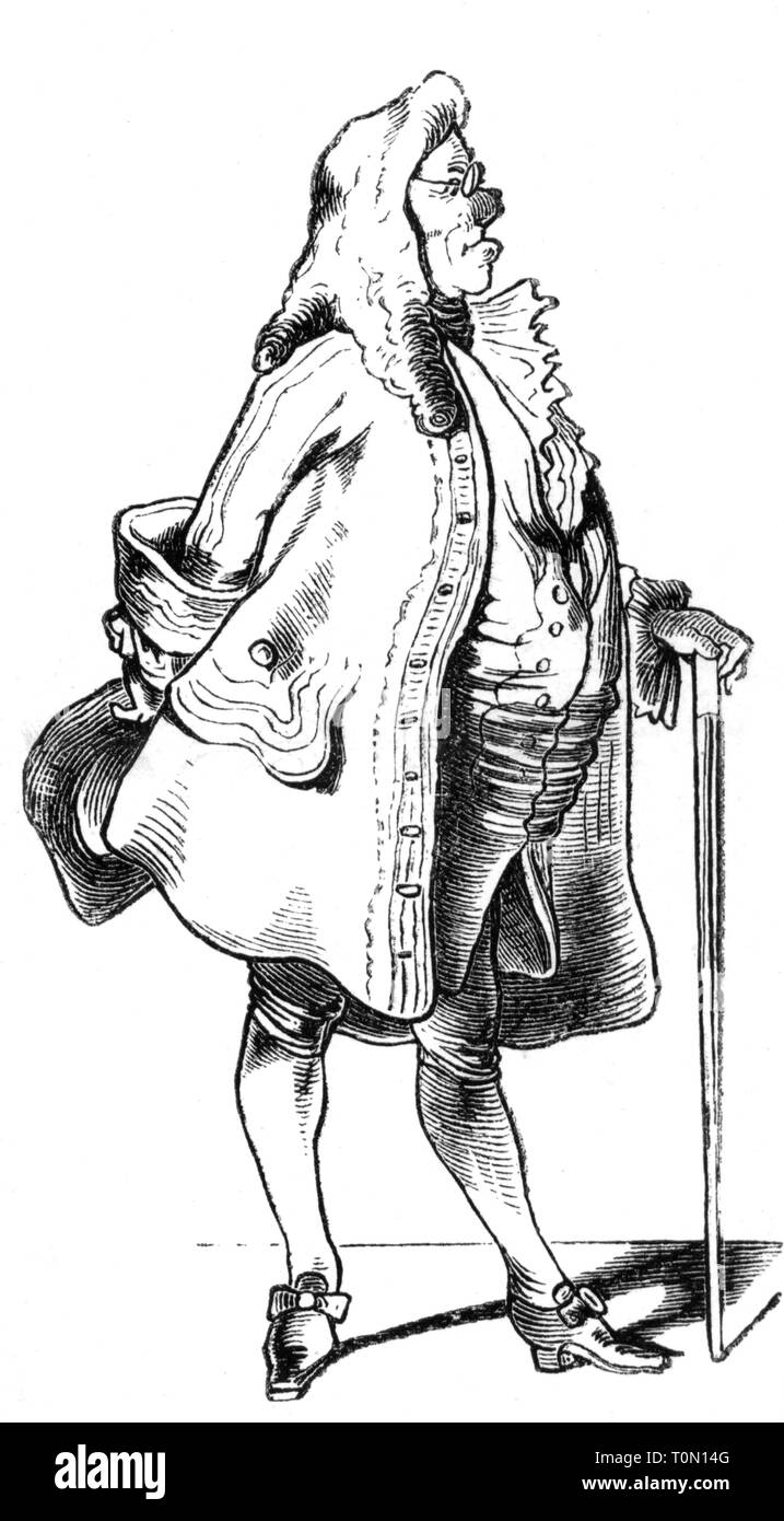 La mode, xviiie siècle, 'Der Amtmann' (le magistrat du district), illustration de la "uenchner Bilderbogen', gravure sur bois, 19e siècle, graphique, graphiques, pleine longueur, couper, découper, cut-out, cut-outs, debout, vêtements, équipement, vêtements, perruque, periwigs, perruque, perruques, cannes, cannes à sucre, fonctionnaire, fonctionnaires, lunettes, lunettes, culotte, magistrat, haut fonctionnaire, historique, historique, l'homme, les hommes, homme, personnage,-Additional-Rights Clearance-Info-Not-Available Banque D'Images