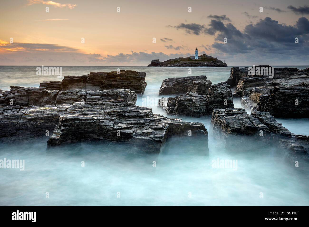 Le phare de Godrevy, Cornwall, UK ; Banque D'Images