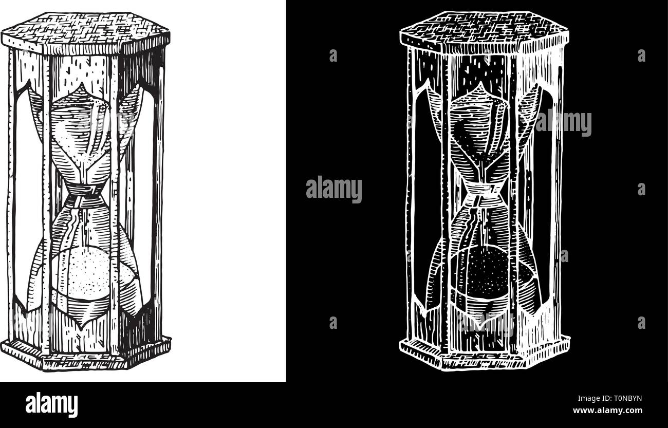 Sablier ancien. La gravure à la main de style médiéval et d'encre plume vector illustration. Rituel, occulte, l'alchimie, sorcellerie, gothique, l'heure, une vie Illustration de Vecteur