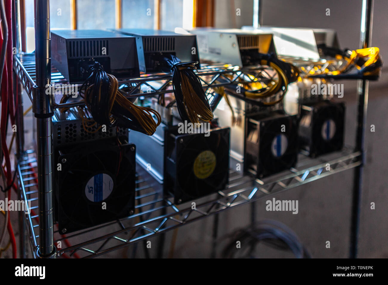 Circuit du matériel pour l'exploitation minière cryptocurrency - technologie financière et de l'argent sur internet - blockchain BTC bitcoin Banque D'Images