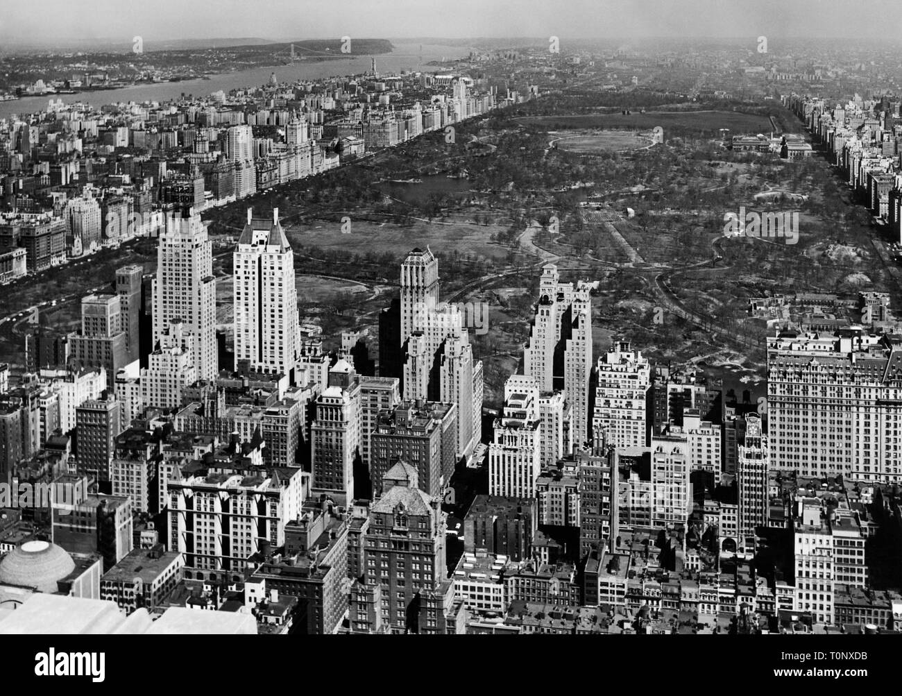 Vue aérienne de New York, de Central Park, 1952 Banque D'Images