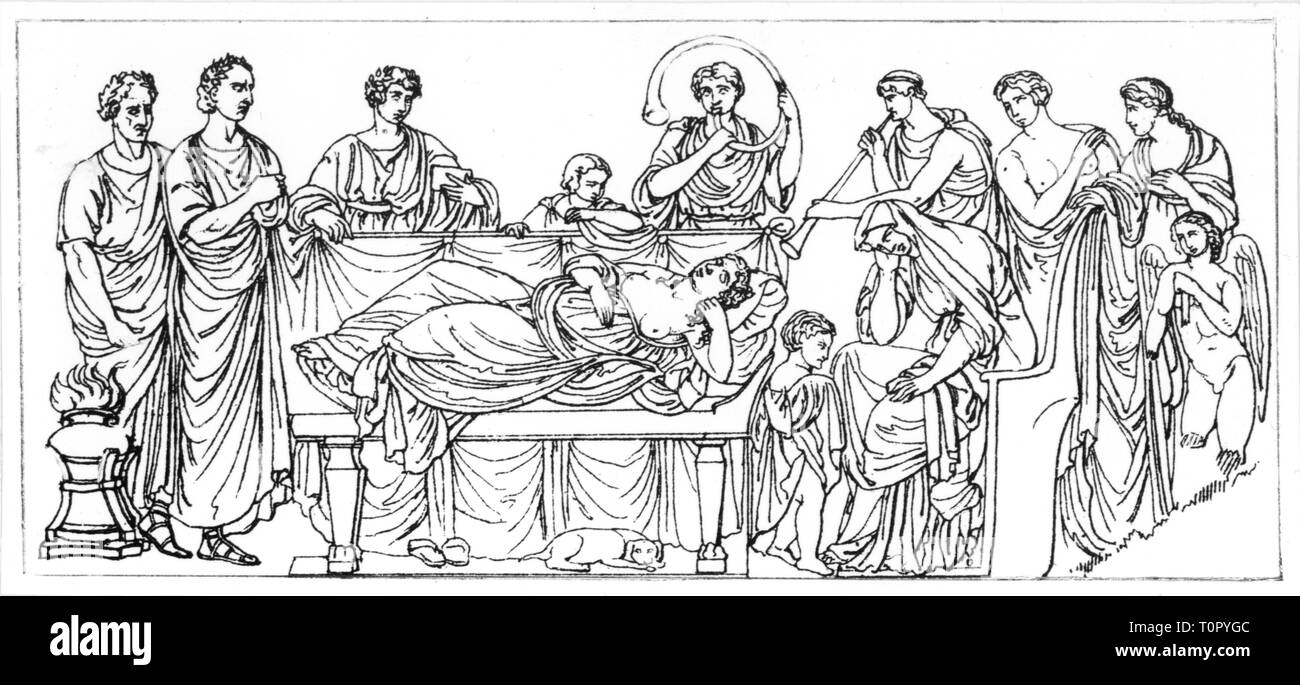 Monde antique, Empire romain, pratiques mortuaires, dirge, après l'allégement dans un sarcophage, 2ème / 3ème siècle, la mort, mort, mort, personne décédée, de la personne décédée, les descendants, personne décédée, femme, femmes, famille, familles, romains, romains, musicien, musiciens, musique, citoyen, les citoyens, époque impériale, Imperium Romanum, antiquité, antiquité, pratiques mortuaires, culte des morts, dirge, lamentation, sarcophage, sarcophages, historique, historique, Additional-Rights Clearance-Info-Not-Available- Banque D'Images