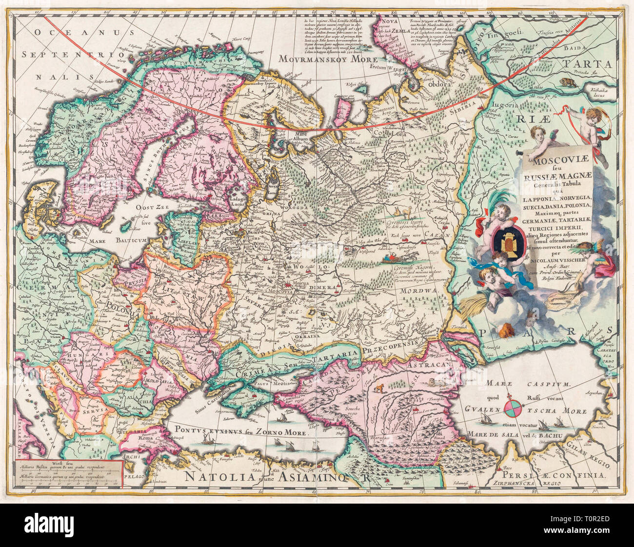 17e siècle carte de la Russie et dans les pays de l'artiste néerlandais, graveur, éditeur et cartographe Nicolaes Visscher I, 1618 -1679. Banque D'Images