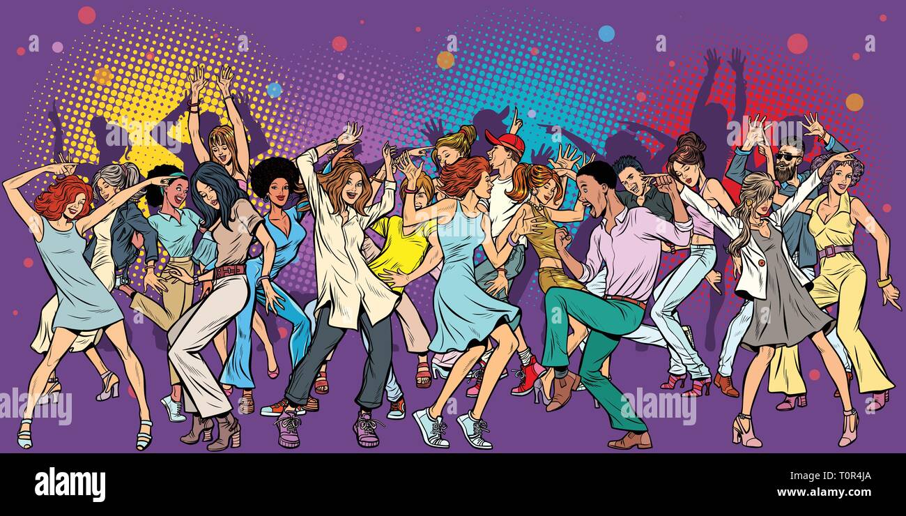 Partie au club de danse, les jeunes. Pop art retro kitsch vintage illustration vectorielle Illustration de Vecteur