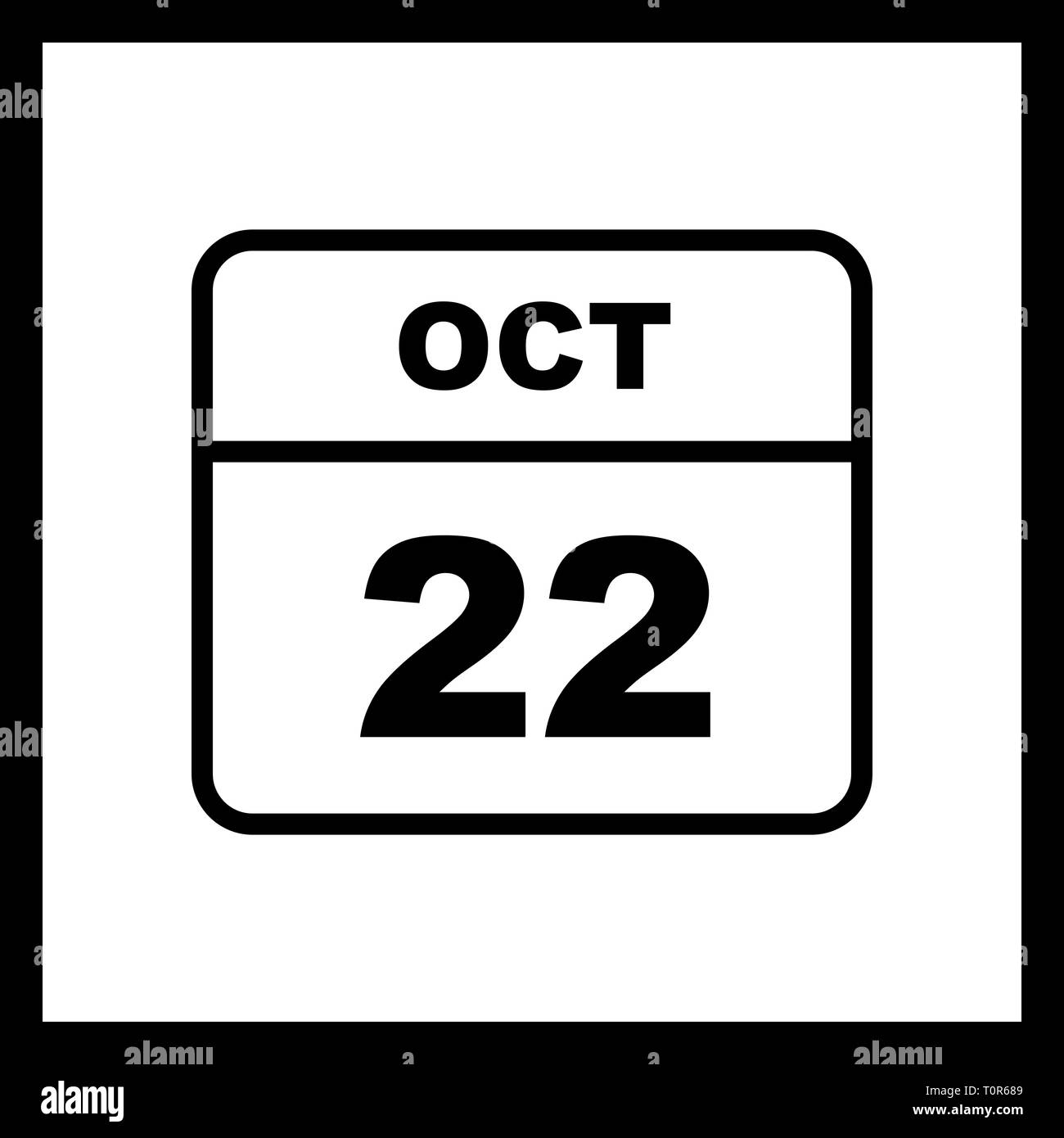 22 octobre date sur un seul jour calendrier Banque D'Images