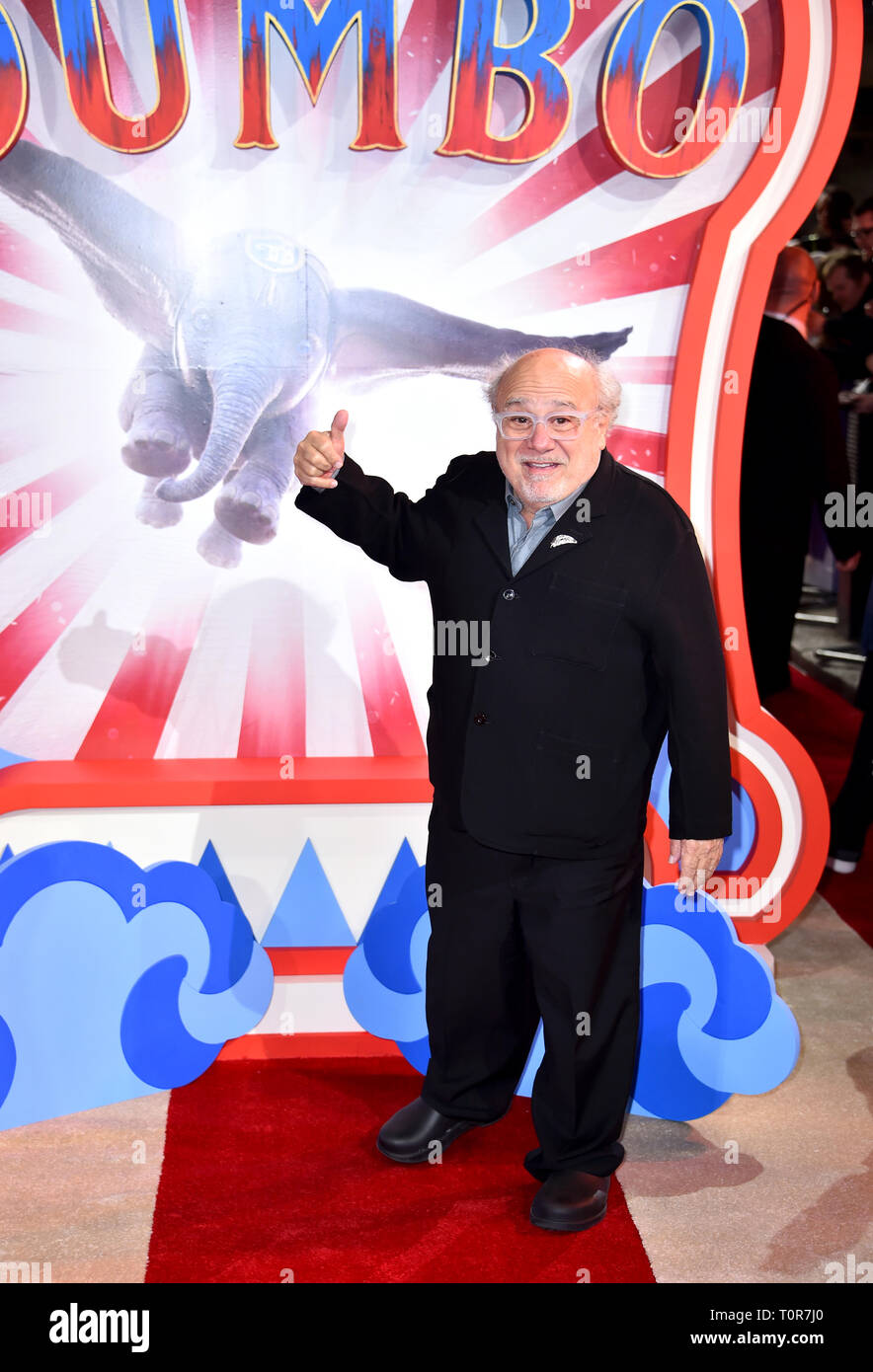 Danny DeVito participant à la première européenne de Dumbo tenue au Curzon Mayfair, Londres. Banque D'Images