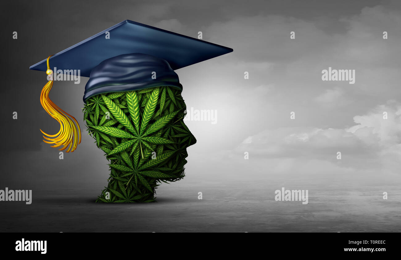 L'éducation et de cannabis marijuana étudiant à l'école ou l'apprentissage de la lutte contre les mauvaises herbes ou la question sociale d'obtenir des médicaments à l'université et sur le campus. Banque D'Images