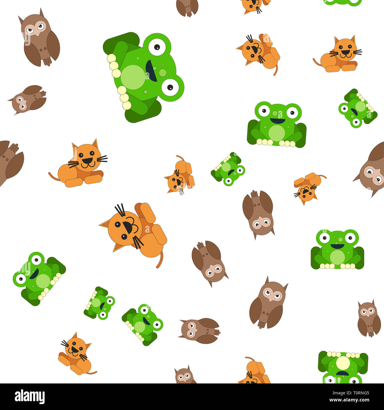 Modèle logique de grenouilles, les chats et les hiboux. illustration dans un style de dessin animé. Banque D'Images