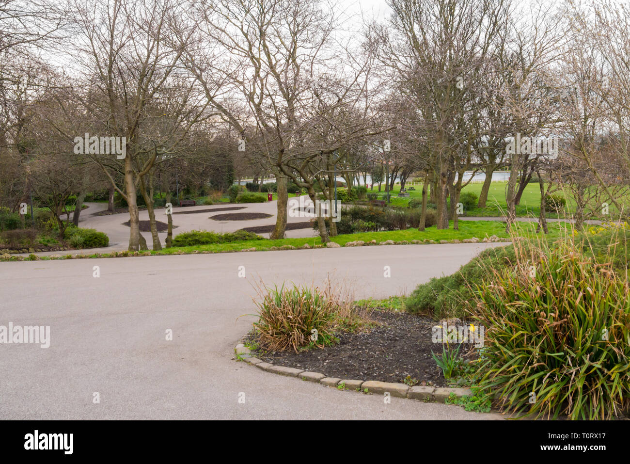 En hiver, les sentiers du parc marin au sud, South Shields Banque D'Images