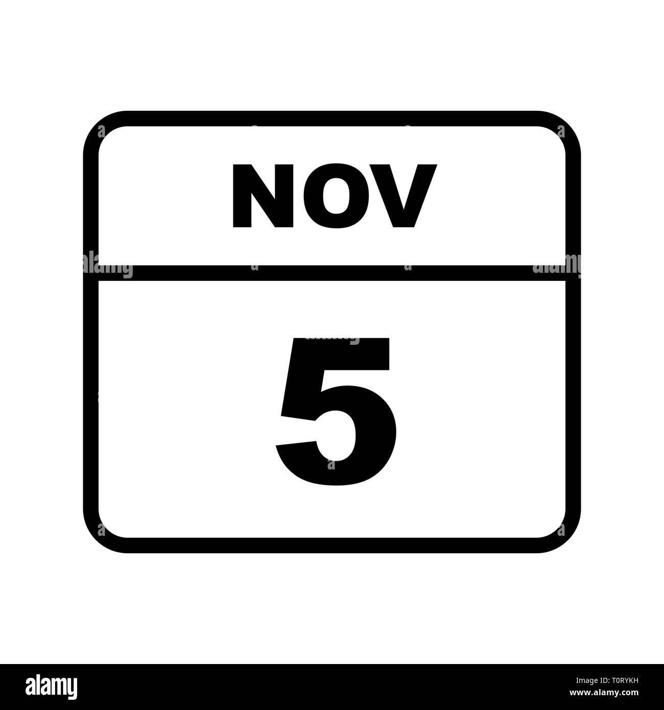 5 Novembre Date à un seul jour calendrier Banque D'Images