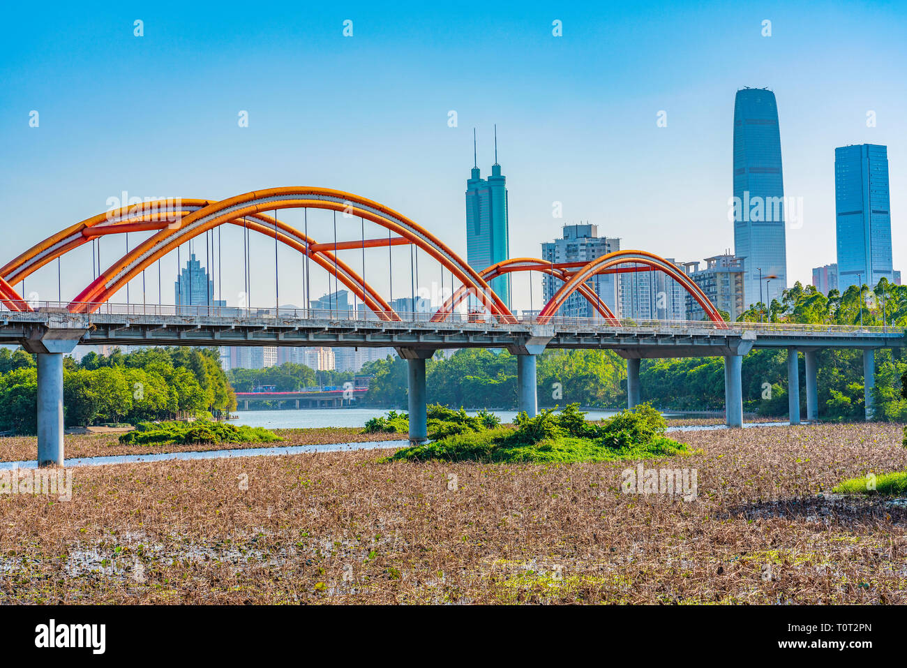 SHENZHEN, CHINE - le 29 octobre : vue sur le célèbre pont en arc-en-ciel et lotus Lake au parc Honghu le 29 octobre 2018 à Shenzhen Banque D'Images