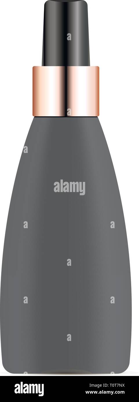 Bouteille d'Huile Essentielle noir réaliste. Des maquettes bouteille. Vector illustration. Flacon cosmétique, ballon. Illustration de Vecteur