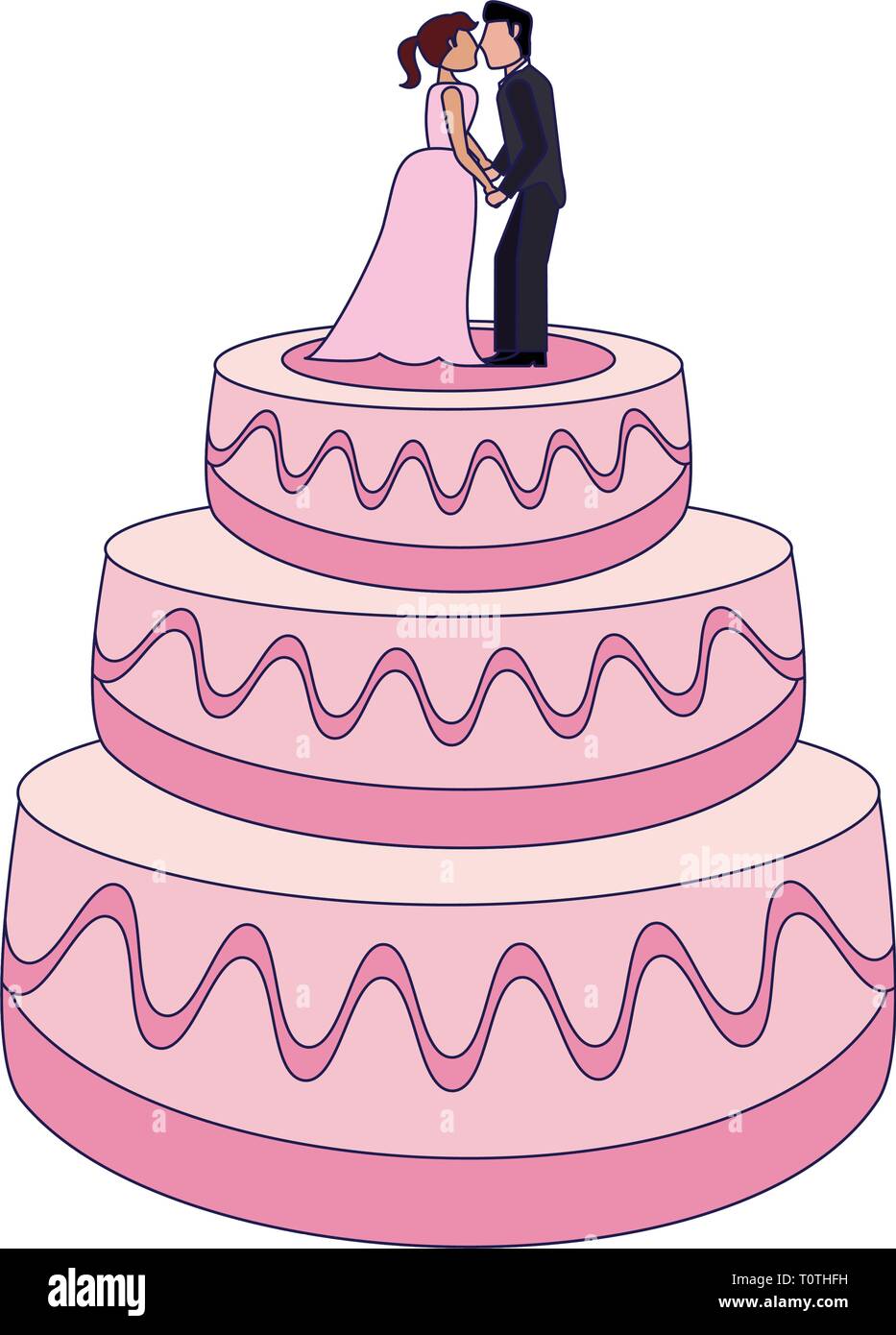 Gateau De Mariage Avec Mariee Et Marie Dummies Lignes Bleues Image Vectorielle Stock Alamy