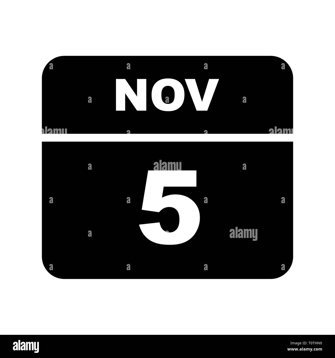 5 Novembre Date à un seul jour calendrier Banque D'Images