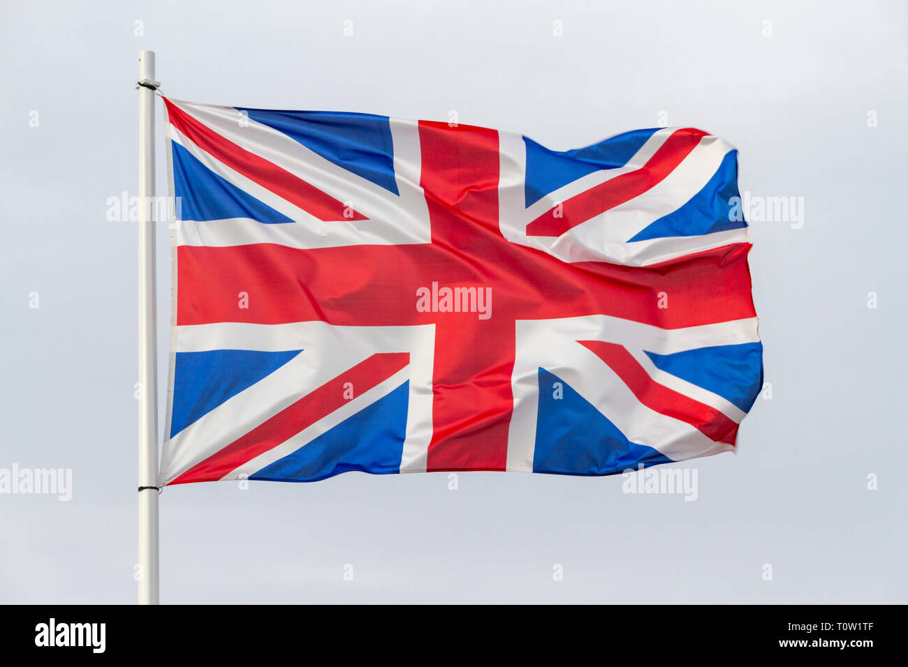 L'Union (Union Jack) survolant la Keiffer, érigée à Sword Beach, de Ouistreham, Normandie, France. Banque D'Images