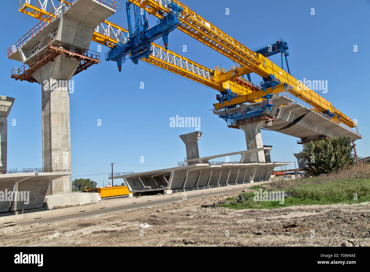 New Harbour Bridge Construction, lumière du matin, Corpus Christi, Texas, United States. Banque D'Images