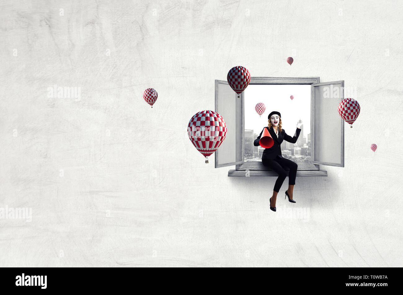 Jeune femme mime. Technique mixte Banque D'Images