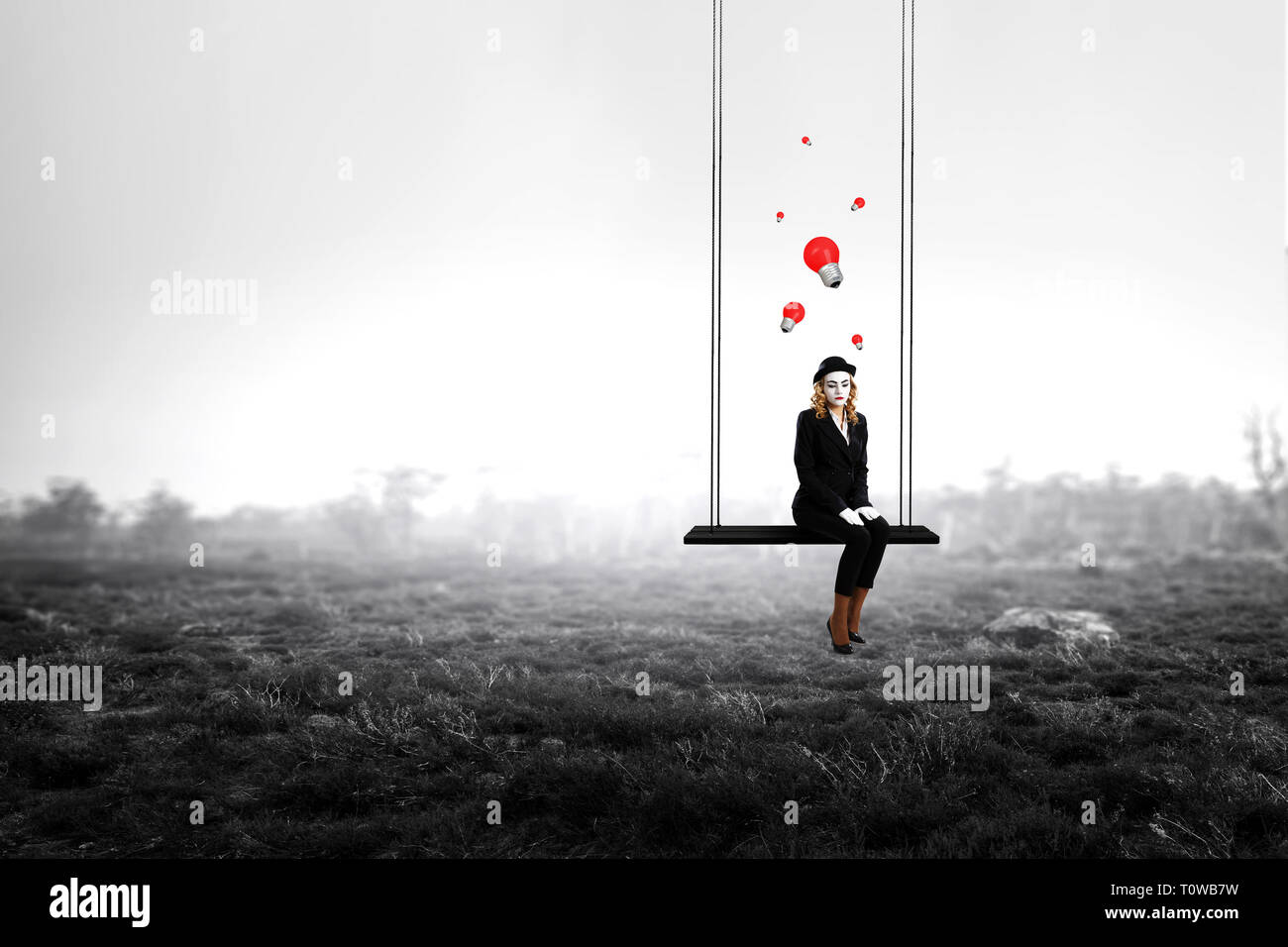 Jeune femme mime. Technique mixte Banque D'Images