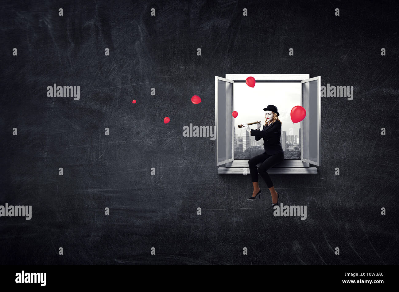 Jeune femme mime. Technique mixte Banque D'Images