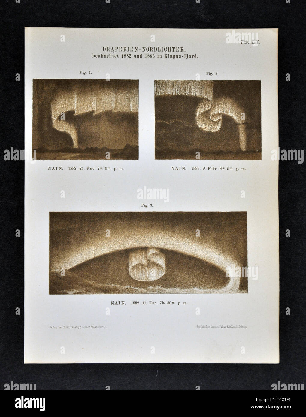 1894 Muller Astronomie Print de l'Arctique ou Northern Lights les aurores boréales montrant les rideaux de lumière Banque D'Images
