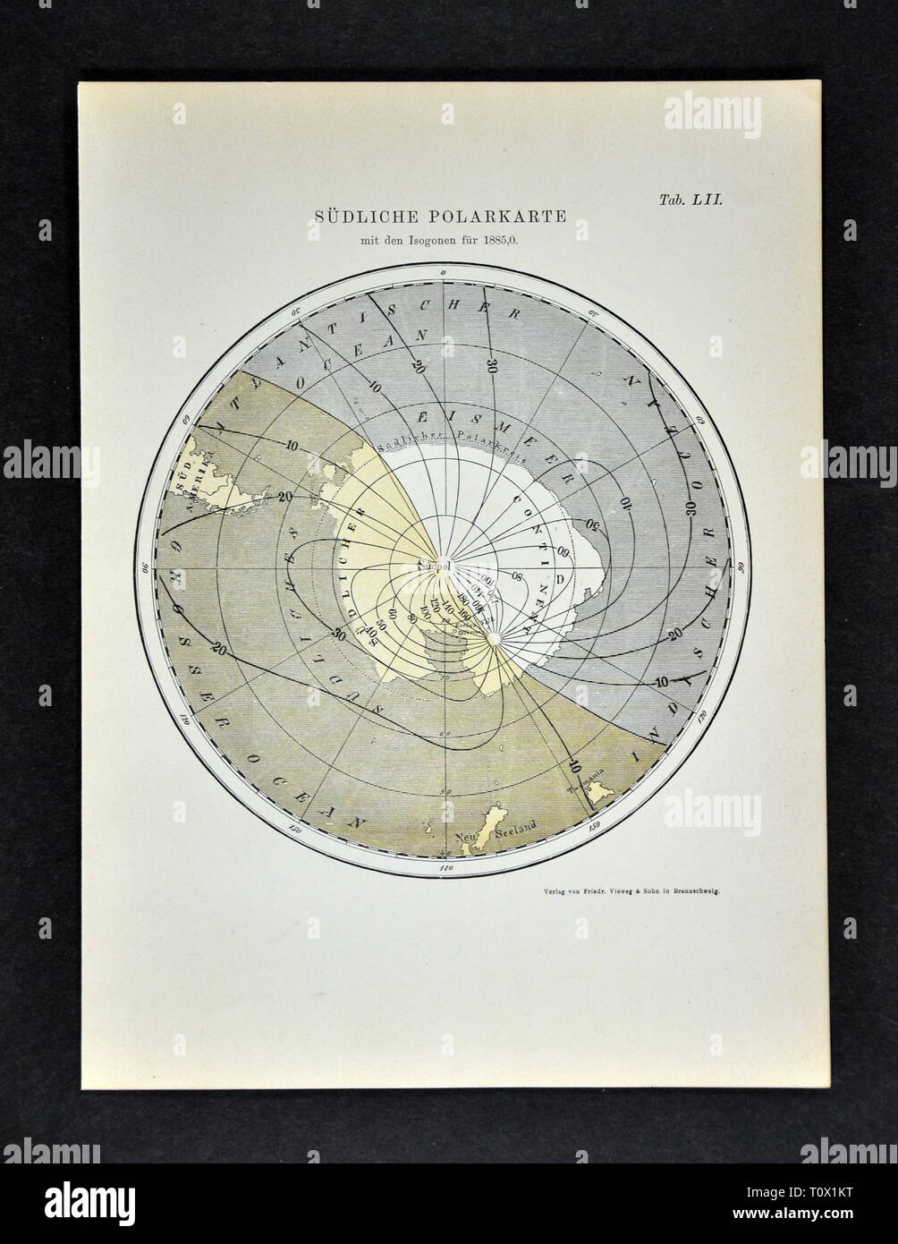 1894 Muller Météo Carte de l'Antarctique au Pôle Sud montrant le Isogonic les lignes magnétiques Banque D'Images