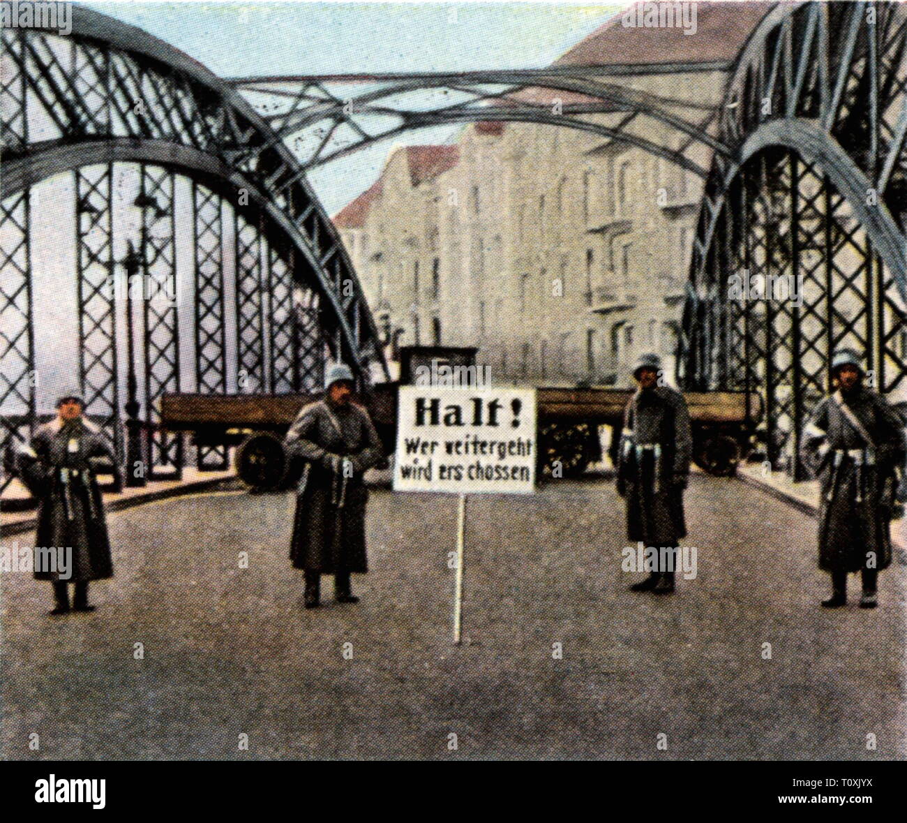 Protestation contre la conférence de Paris (claima réparation des alliés), road block sur Boesebruecke, Berlin, 1.2.1921, Additional-Rights Clearance-Info-Not-Available- Banque D'Images