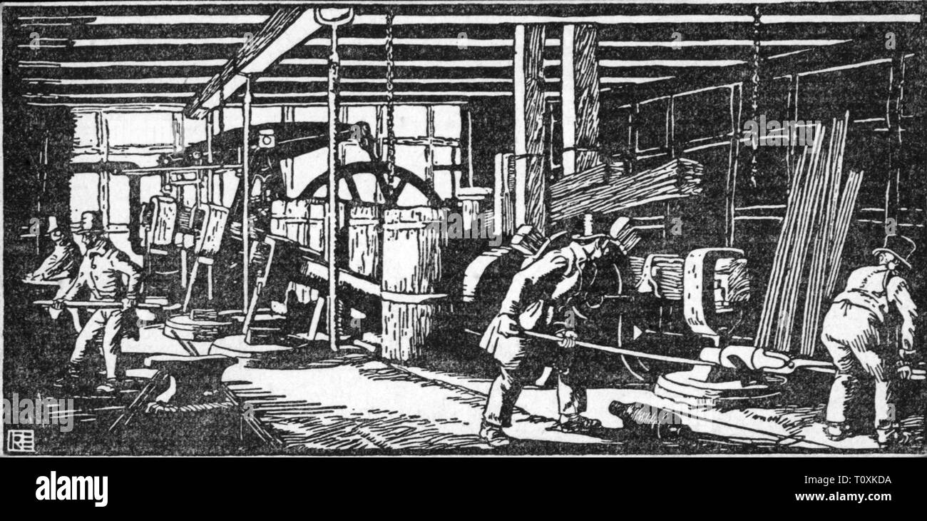 L'industrie, le métal, l'acier, l'usine Krupp, Essen, usine, vue de l'intérieur, 1835, Additional-Rights Clearance-Info-Not-Available- Banque D'Images