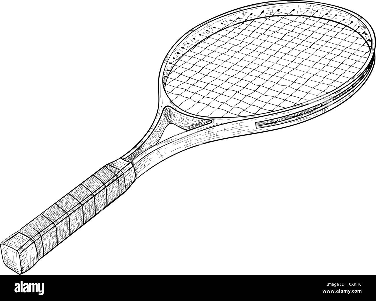 Raquette de Tennis. Croquis dessinés à la main, Illustration de Vecteur