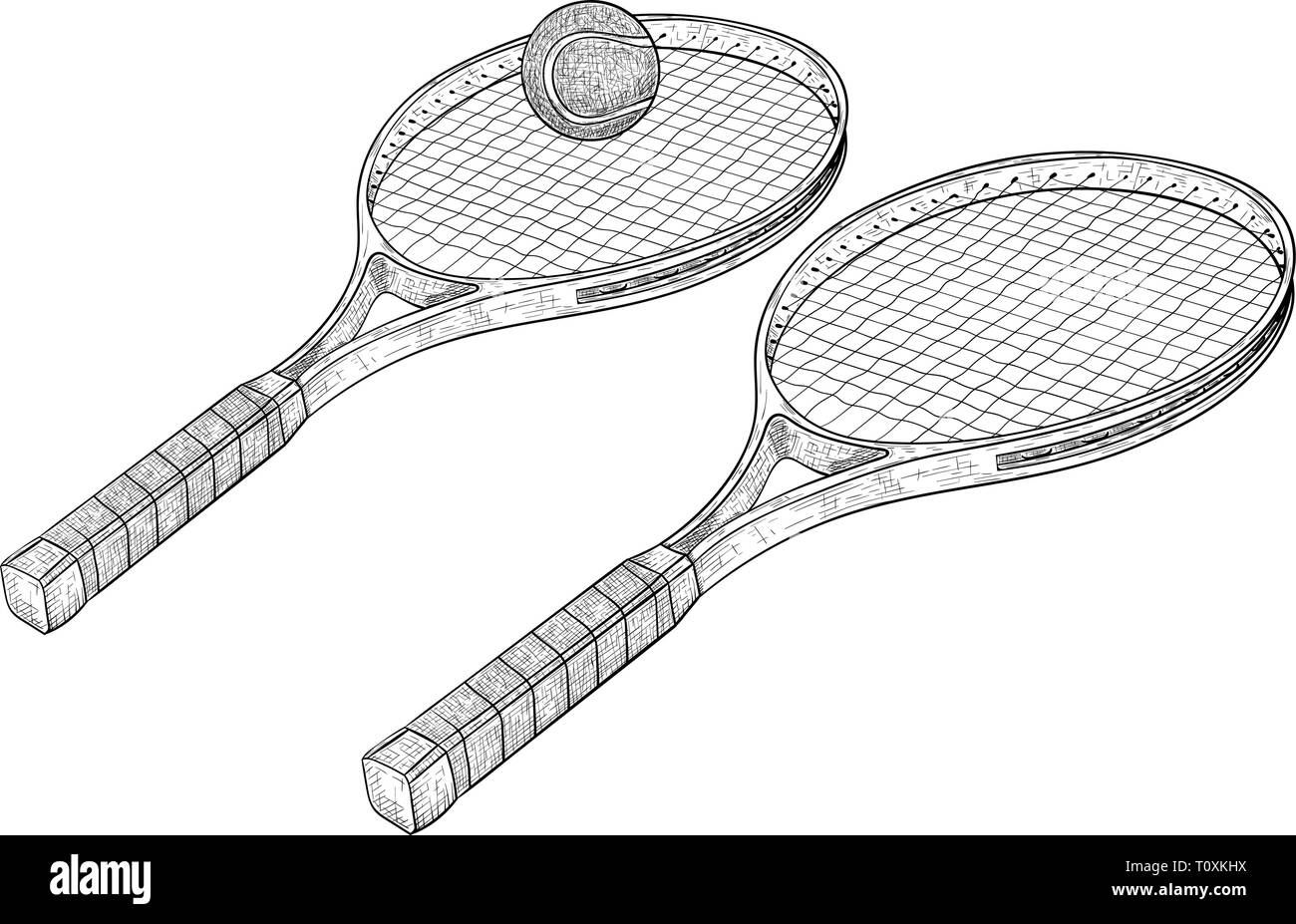 Les raquettes de tennis. Croquis dessinés à la main, Illustration de Vecteur