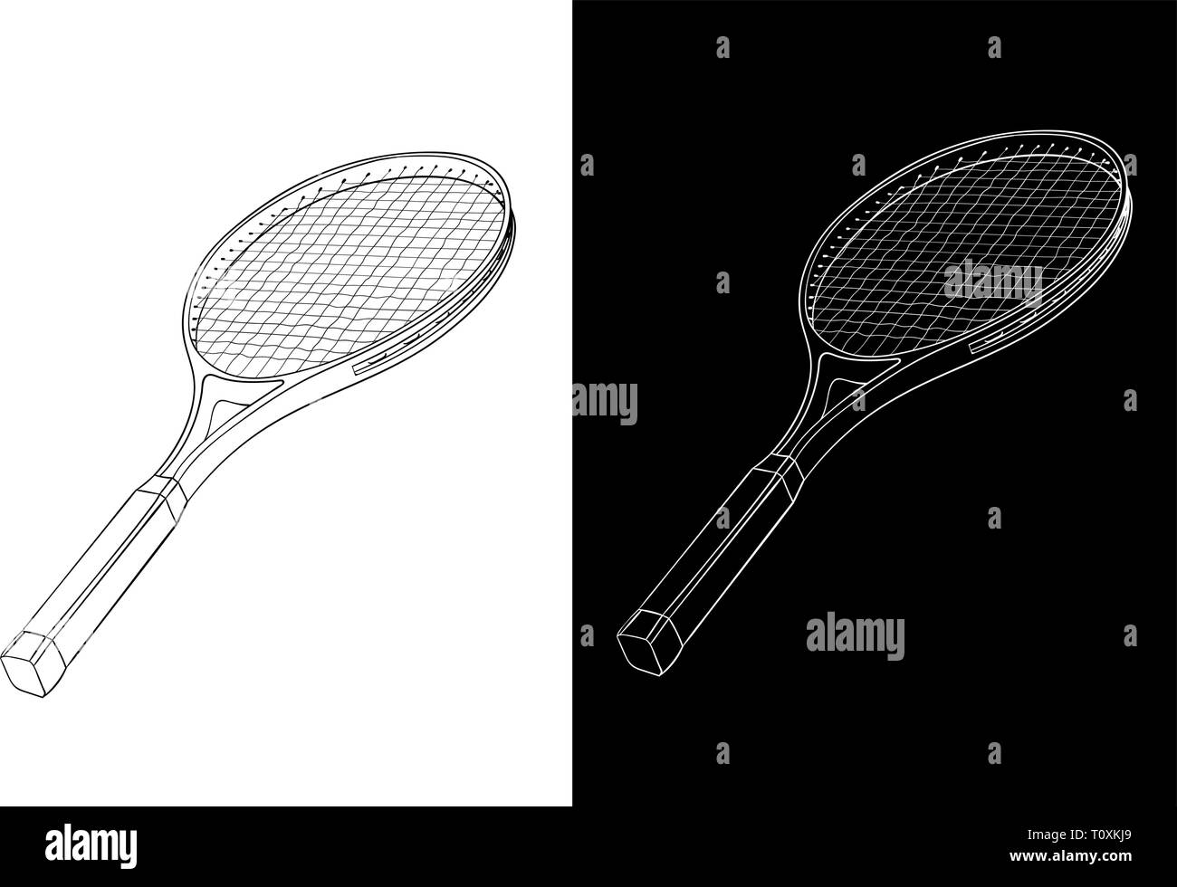 Raquette de Tennis. Croquis dessinés à la main, Illustration de Vecteur