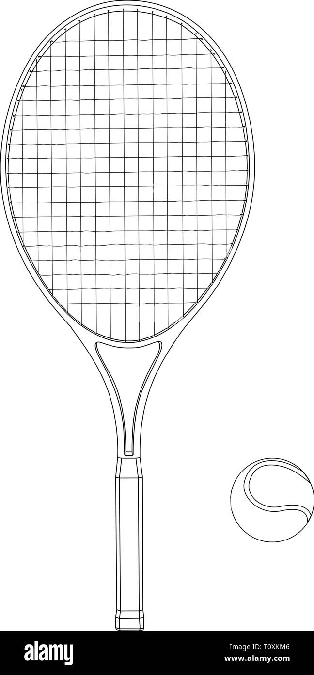 Raquette de tennis avec une balle. Télévision dessin à la main Illustration de Vecteur