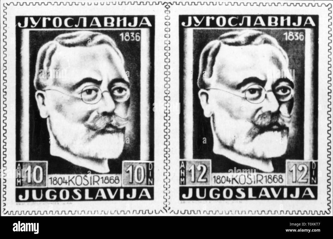 La poste, timbres, Yougoslavie, 12 numéros spéciaux dinar, commémorant Lovrenc Privalova dj2, date de publication : 1948, Additional-Rights Clearance-Info-Not-Available- Banque D'Images